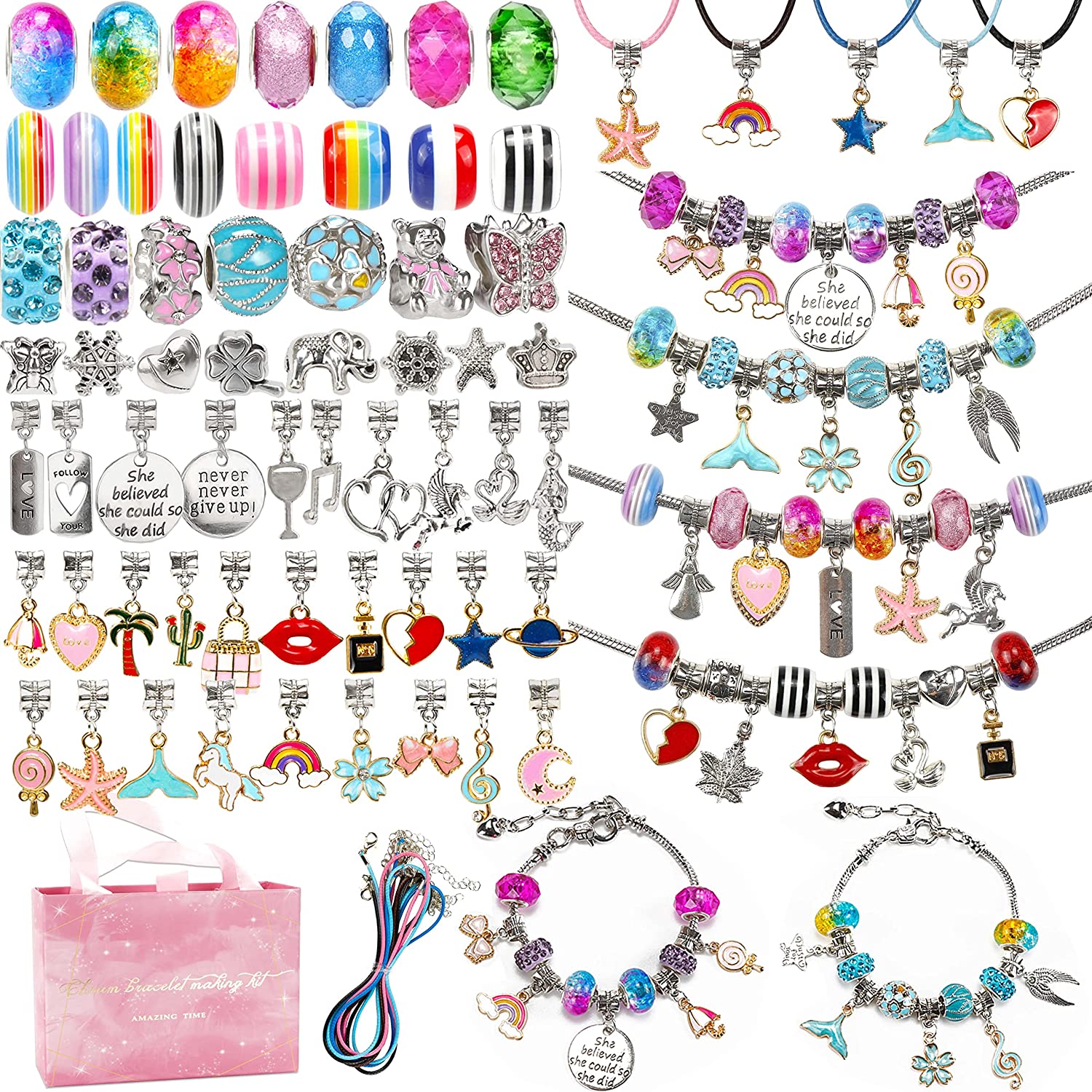 130 Pieces Charm Bracelet Making Kit Including Jewelry Beads Snake Chains,  DIY Craft for Girls, Jewelry Christmas Gift Set for Arts and Crafts for Kids  Ages 8-12 